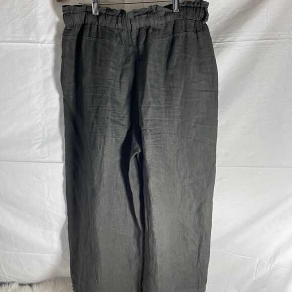 Anthro Cloth & Stone Grey Linen Wide Leg Raw Hem Crop Pants :Sz M - Picture 3 of 9